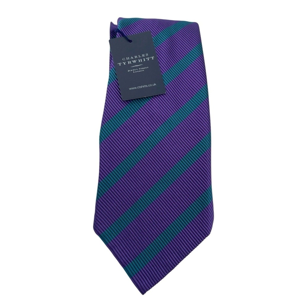 Charles Tyrwhitt Mens 57x31/2 Purple/turquoise Striped Repp Tie (TC20) NWTs